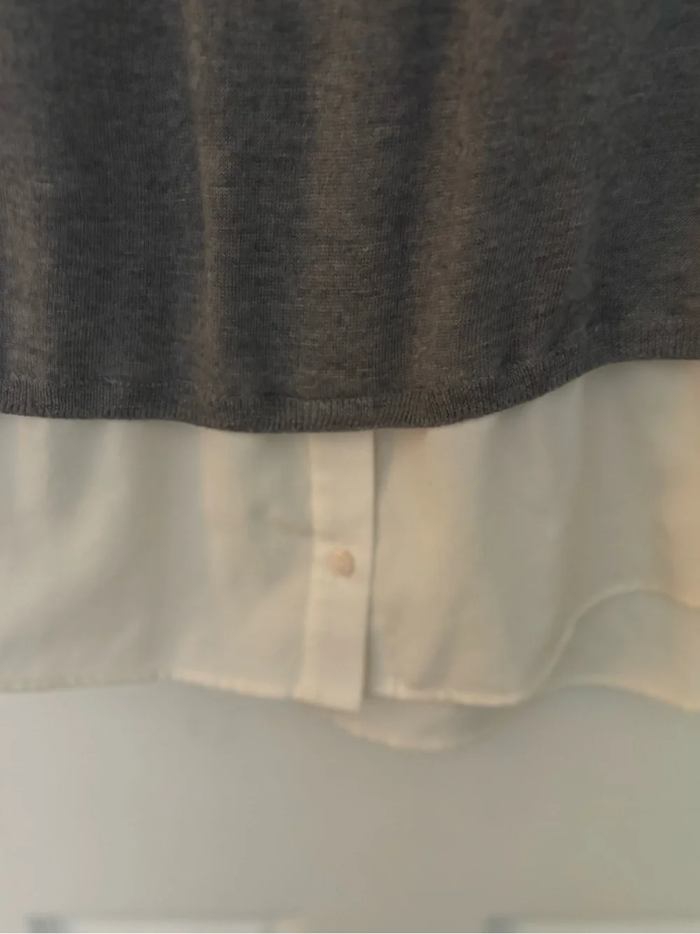 NYDJ Gray Layered V-Neck Sweater with White Shirt Detail